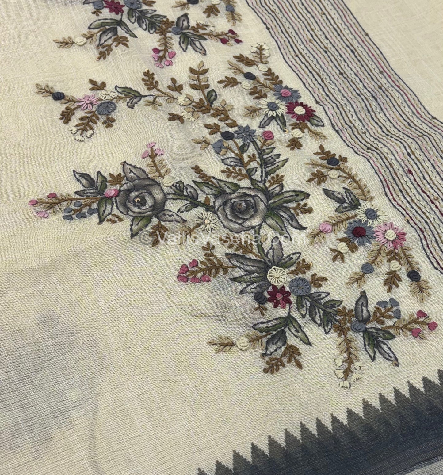 French Knot - Tissue Saree - Cream With Grey Shade - VVLFN007