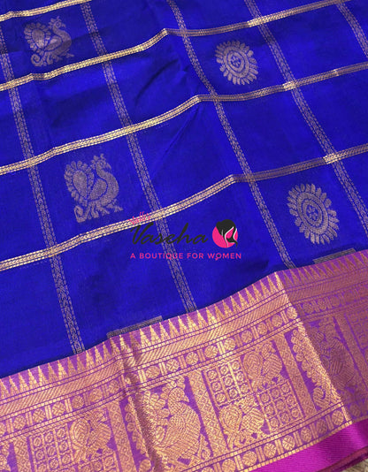 Pure Silk Cotton Saree - Mayil & Chakkaram Design - Blue With Pink  Shade -VVMC003