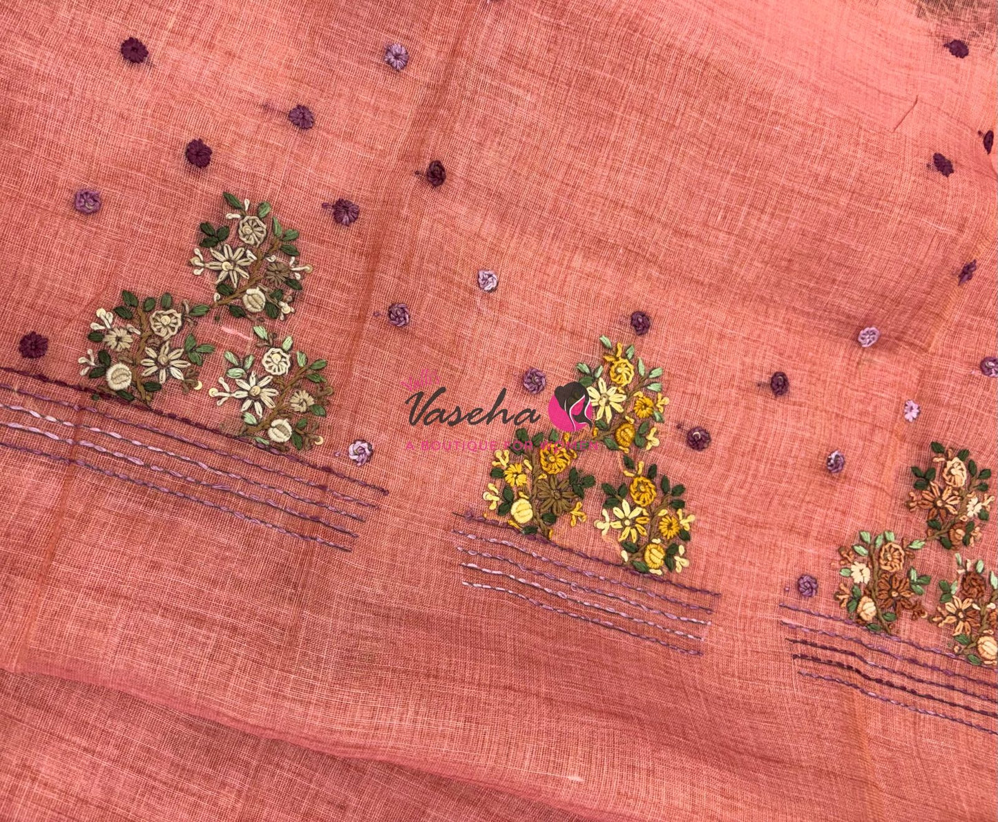 French Knot - Linen Tissue Saree - Peach Shade - VVLFN017