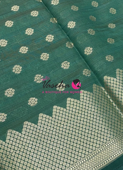 Semi Tussar Silk Saree | Green Shade |VVSTS057