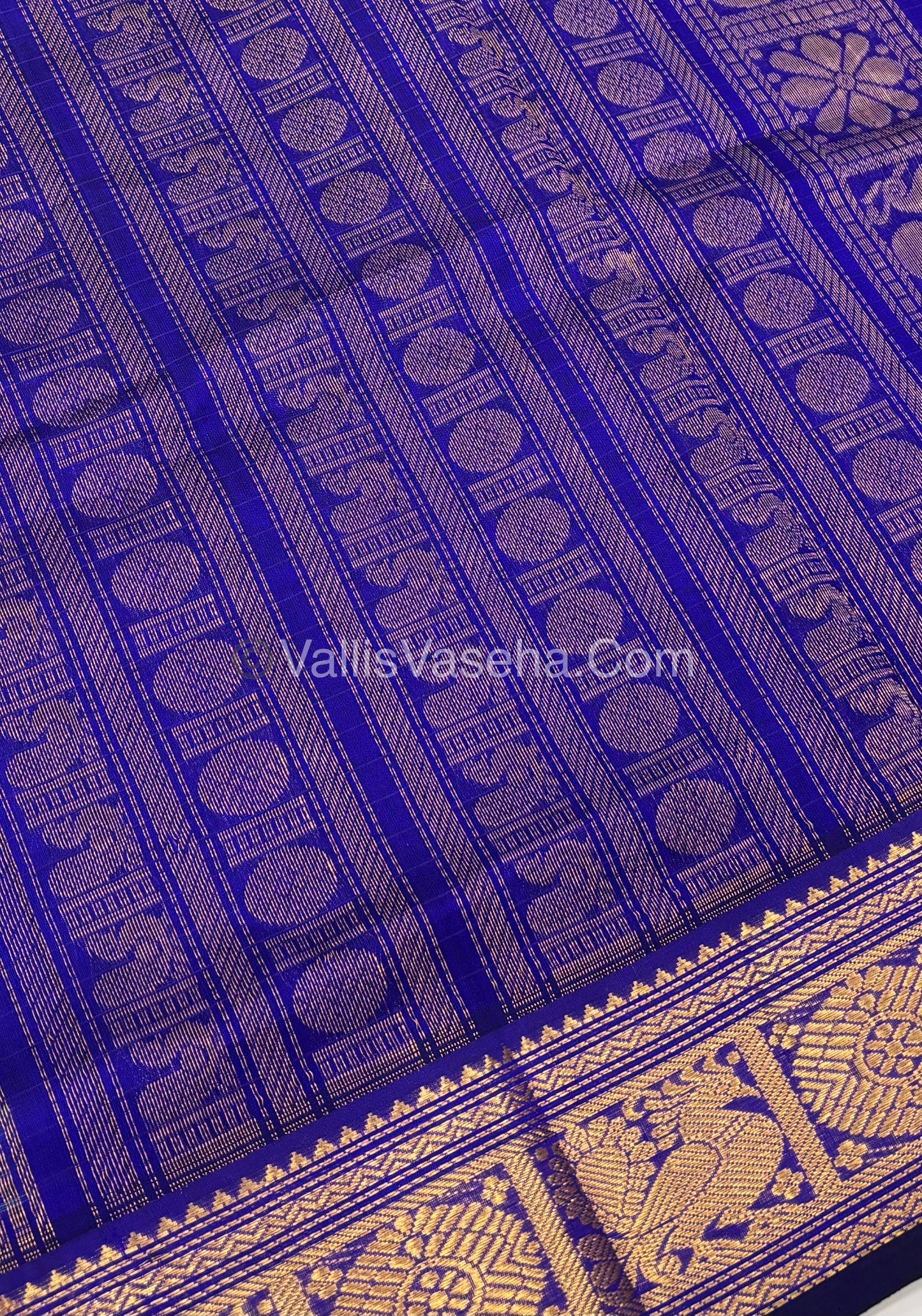 Pure Silk Cotton Saree - Blue With Blue Shade - Lakshadeepam Design - VVPLD001