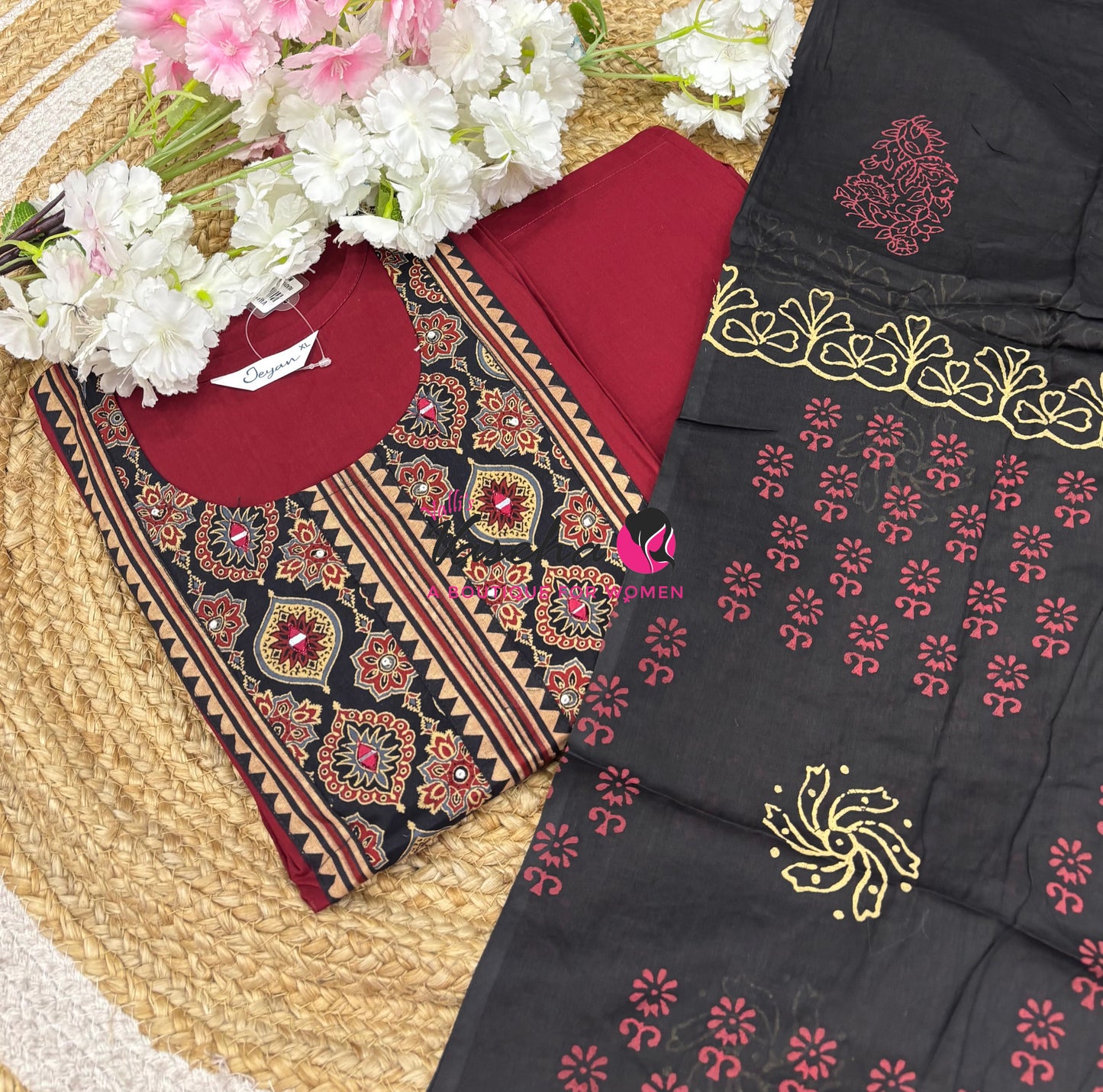 Ready Made - Salwar, Kameez & Duppatta(3pc)- Ajrakh Cotton Set - VVRMS022