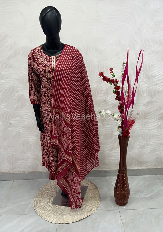 Ready Made - Anarkali - Salwar, Kameez & Duppatta(3pc)- Printed Cotton - VVAS005