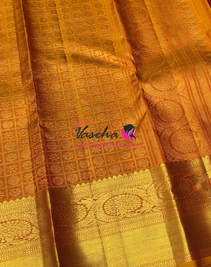 Pure Kanchipuram Silk Saree - Pink  With Mango Yellow - VVPS097