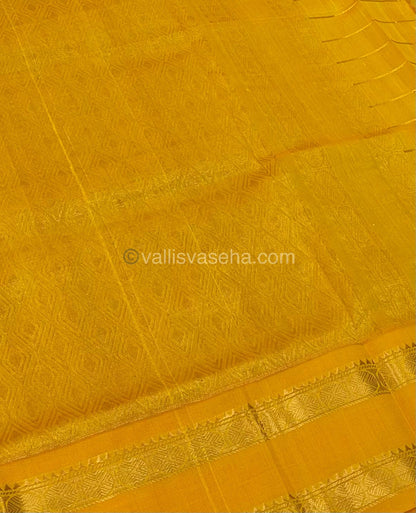 Pure Korvai Silk Cotton With Retta Petta Border - Checks pattern - Yellow & Blue - VVKSC013