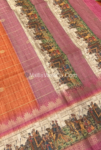 Semi Chanderi Saree - checks pattern - VVSCS004