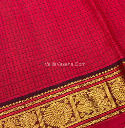 Pure Silk Cotton Saree - Red With Black Shade - Lakshadeepam Design - VVPLD001
