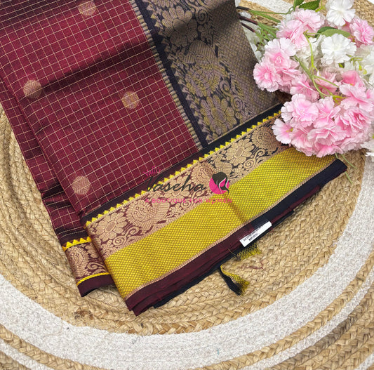 Pure Silk Cotton Saree - Maroon  & Black Shade - VVPSC014