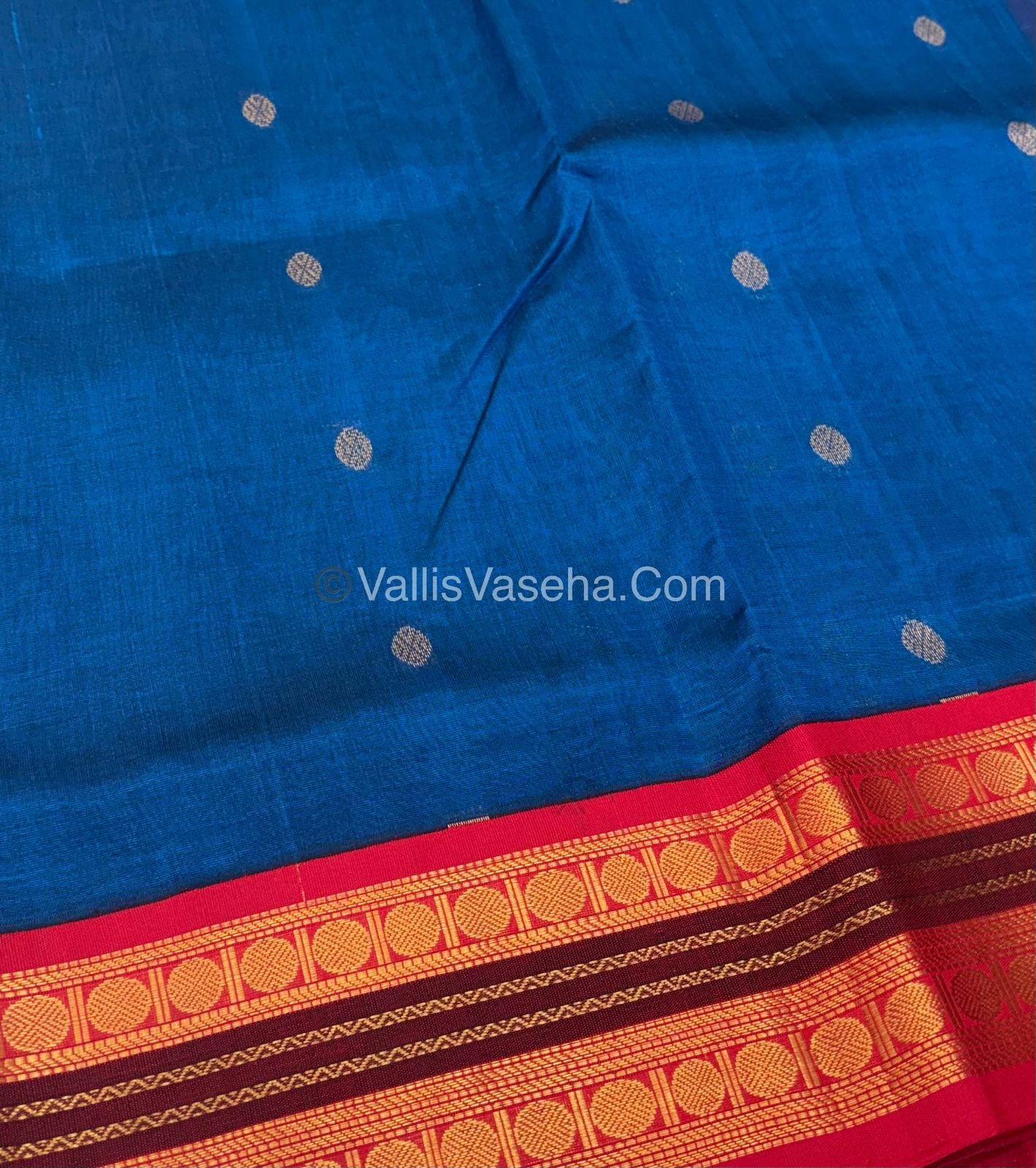Pure Korvai Silk Cotton Saree - Blue with Red - VVKSC004