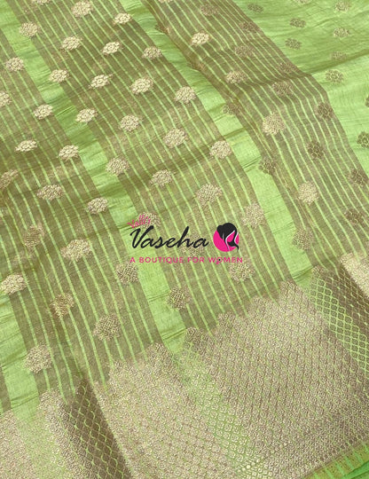 Semi Tussar Silk Saree | Pista Green Shade |VVSTS057