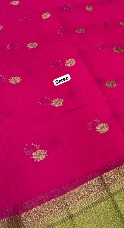 Bamboo Silk Saree  - Pink with Green Shade - VVBSS001