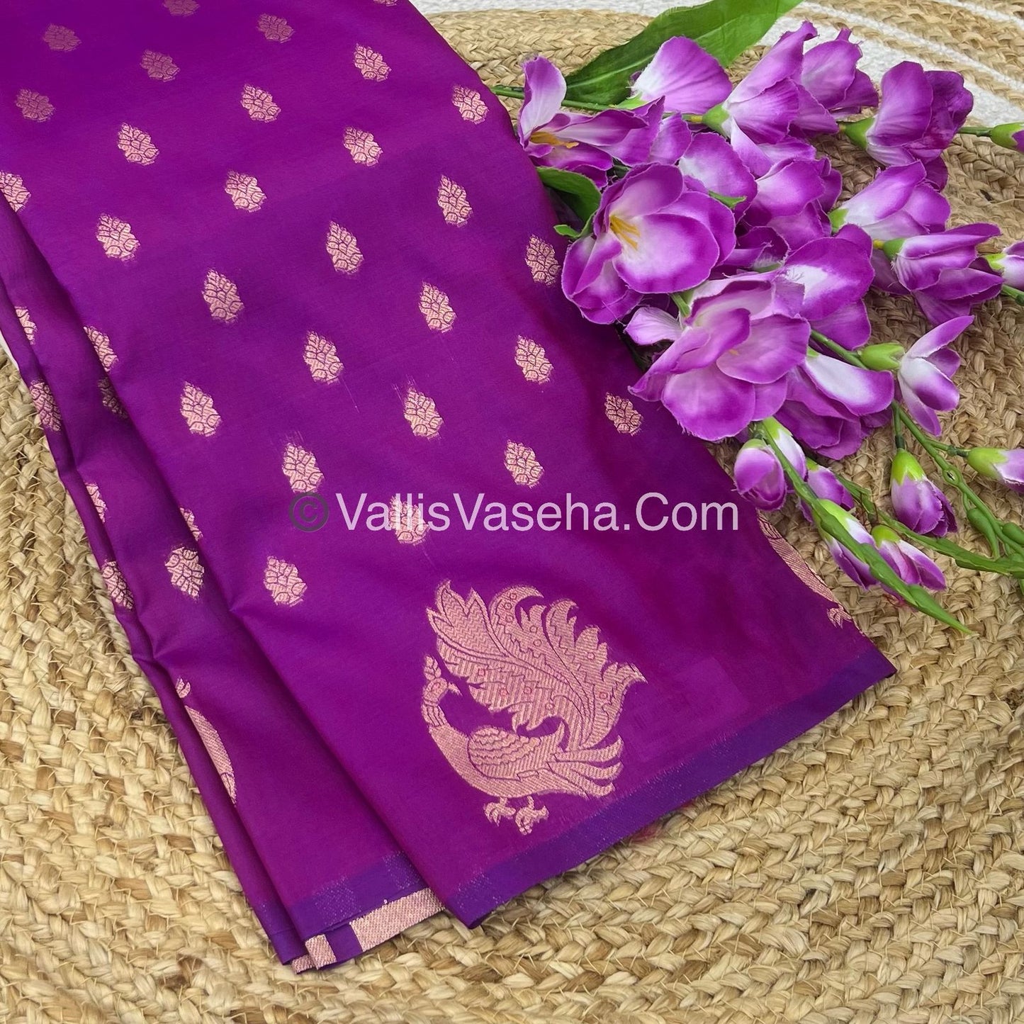 Semi Soft Silk - Peacock Butta Border - Purplish Pink Shade -VVSSS014