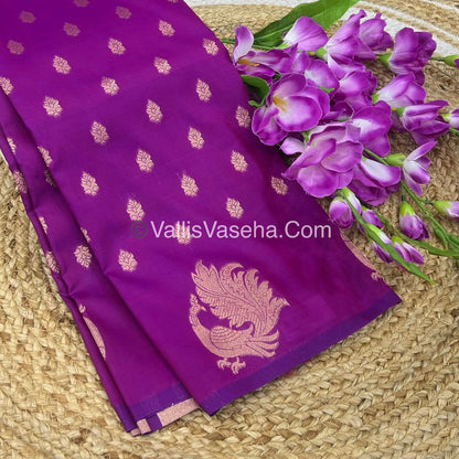 Semi Soft Silk - Peacock Butta Border - Purplish Pink Shade -VVSSS014