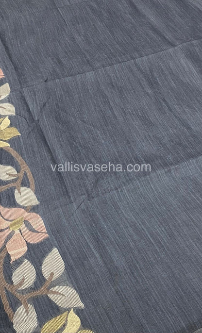 Semi Raw Silk with Jamdhani Design Weaving  - Dark Grey Shade - VVRS001