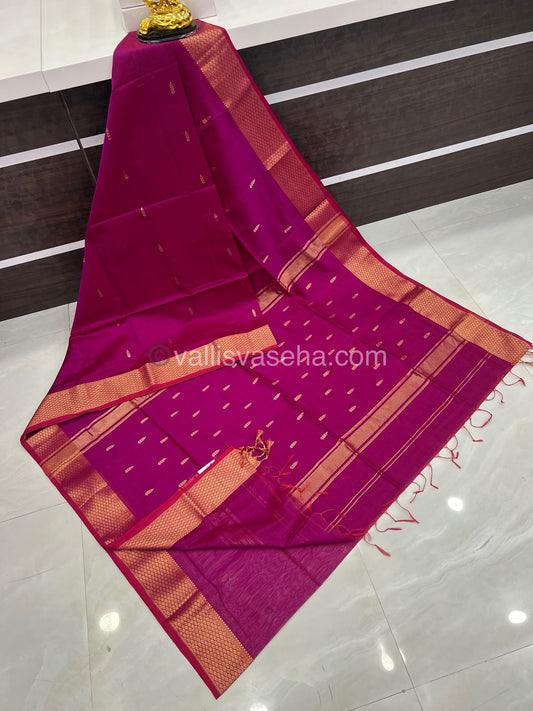 Pure Maheshwari Silk Cotton Saree -  Pink Color - VVMSC003