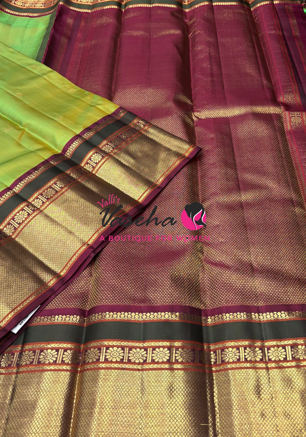 Pure Vintage Korvai Kanchipuram Silk Saree - Green With Maroon - VVPS102