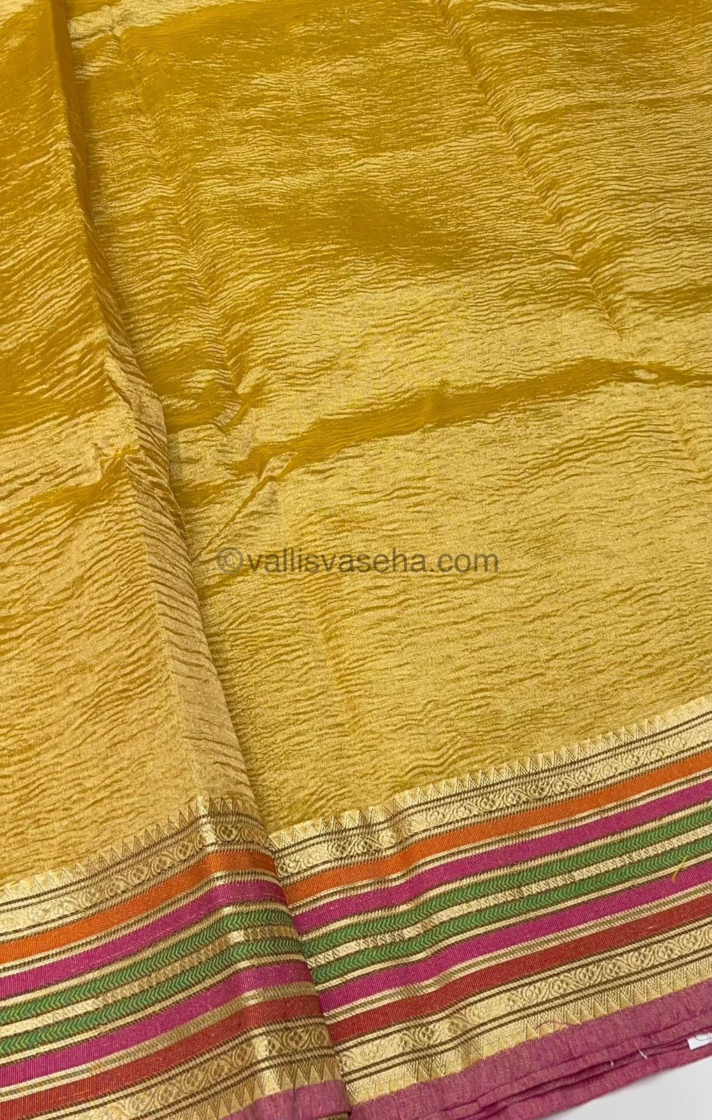 Crushed Tissue Saree - Yellow Shade - VVCTS001