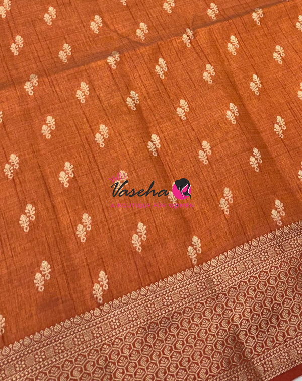 Semi Tussar Silk - Grand Pallu  - Rust Orange Shade - VVSTS021