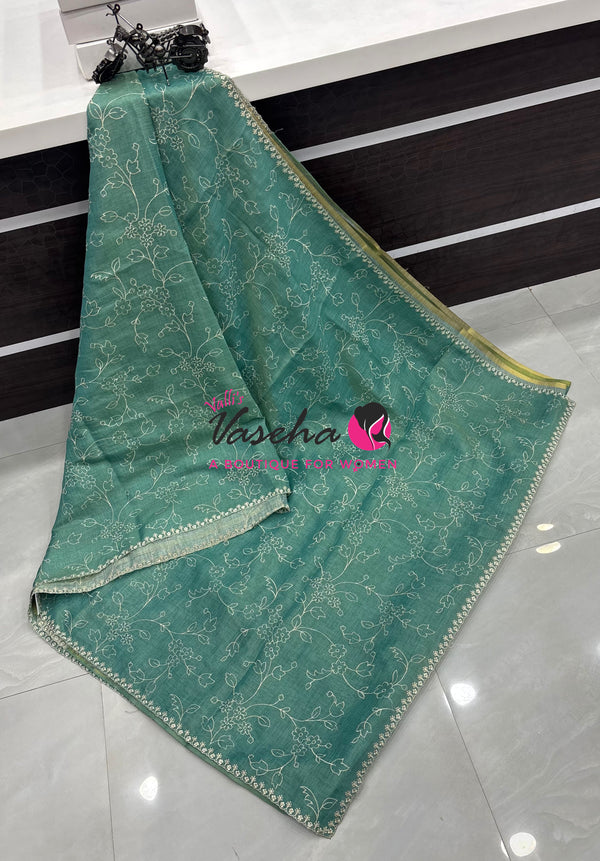 Linen Tissue Saree -  Blue Shade - VVLTS009