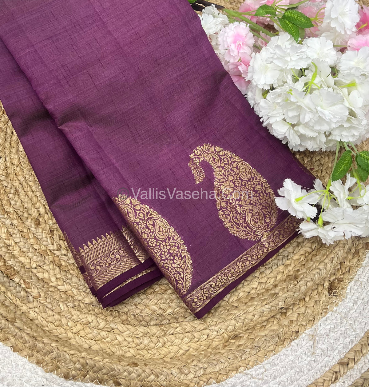 Semi Tussar Silk - Small Mango - Wine Shade - VVSTS002