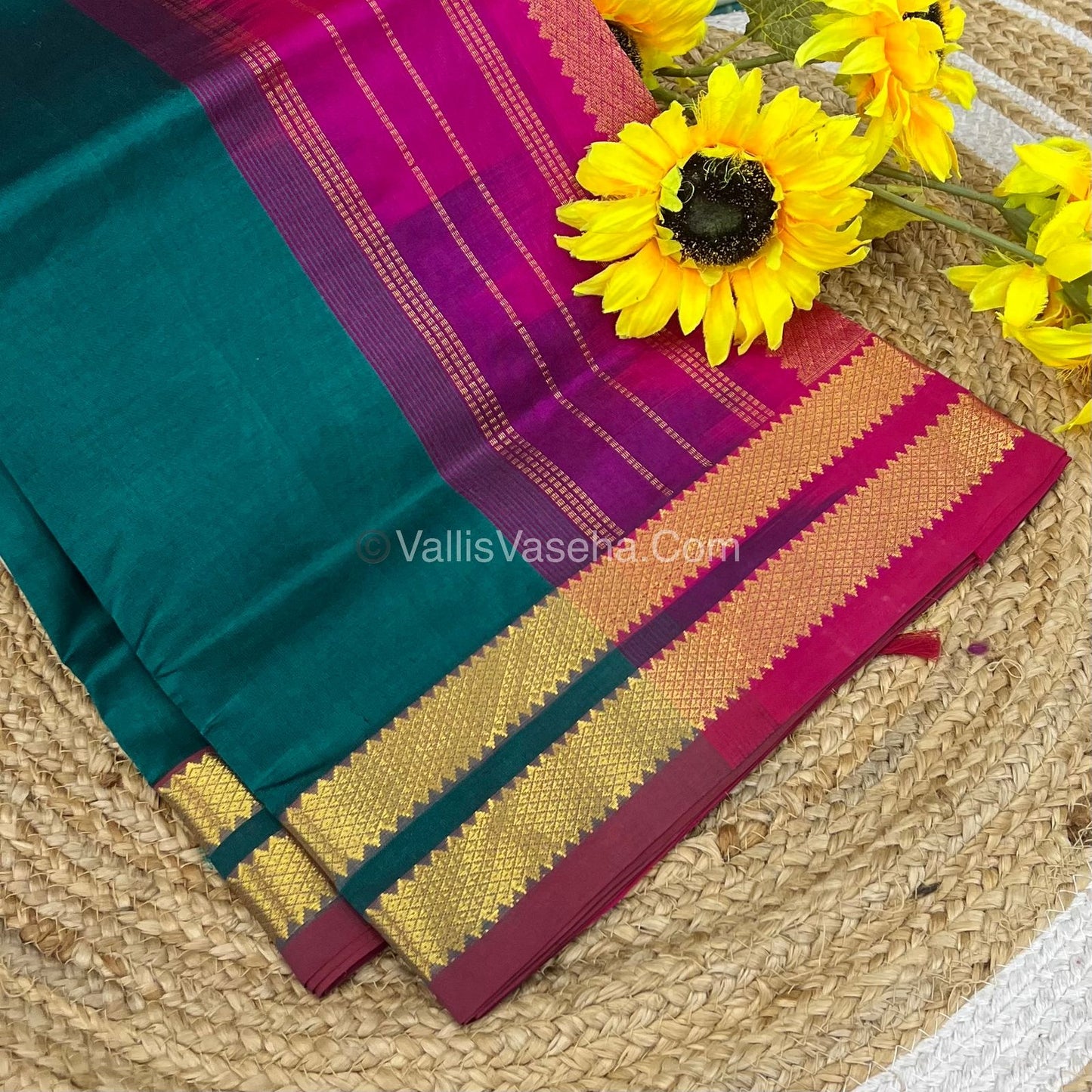 Pure Silk Cotton Sarees - Ramar Green With Pink - VVPSC003