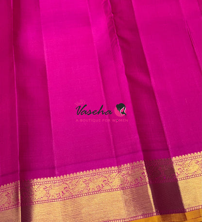 Pure Kanchipuram Silk Saree - Dual Tone Golden Yellow & Pink Combo - VVPS025