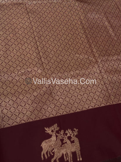 Semi Soft Silk - Deer Butta Border - Maroon Shade -VVSSS017