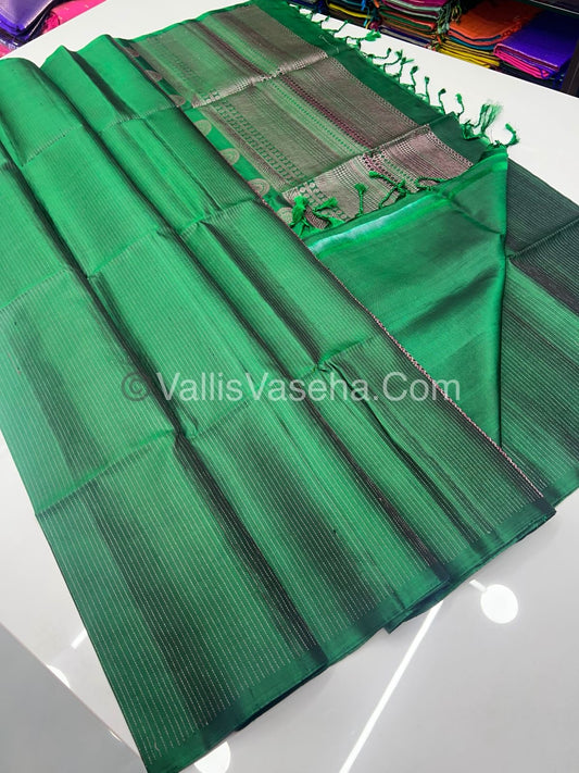 Pure Soft Silk Saree - Antique Zari - Border Less - Green - VVPSS037