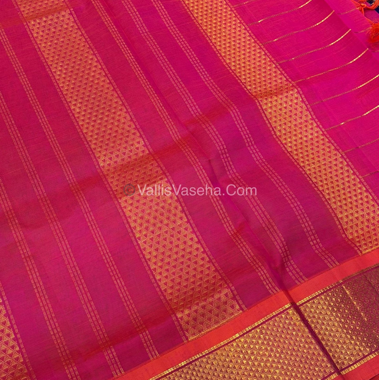 Pure Korvai Silk Cotton - Checks Pattern - Blue  with Pink Shade  - VVKSC015