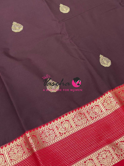 Semi Kanchi Silk  - Brown & Red - VVSKS007