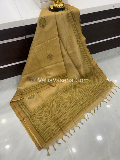 French Knot - Linen Tissue Saree - Venthayam Mixed Green Shade - VVLFN004