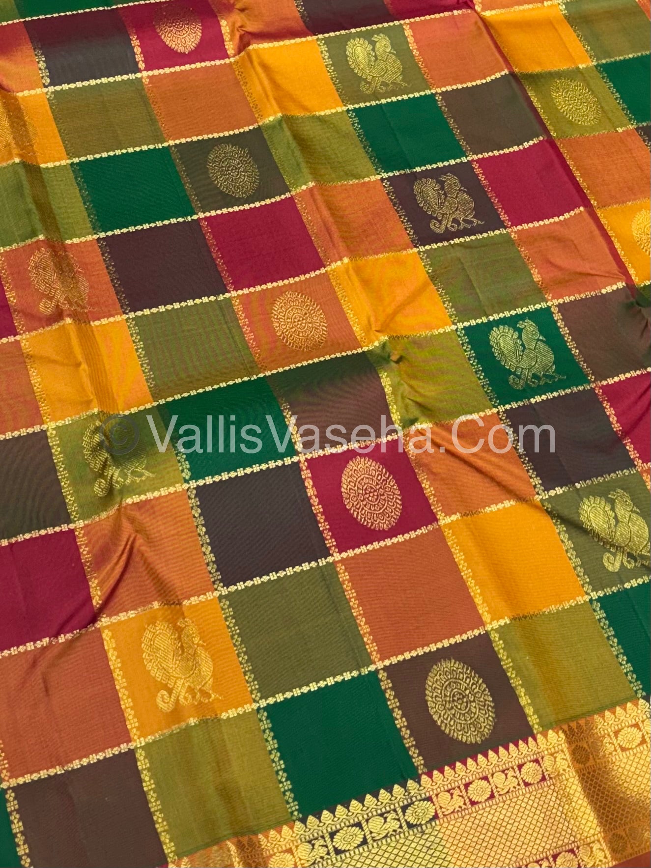 Pure Kanchipuram Silk Saree | Pazhum Pazhamum Checks |VVPS017