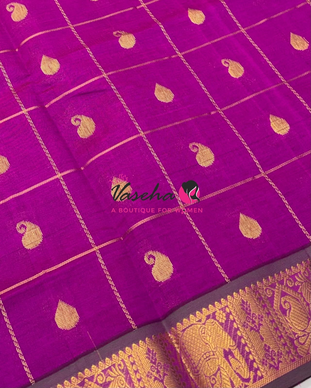 Semi Silk Cotton Saree - Checked Pattern with Butta  - VVSSC013
