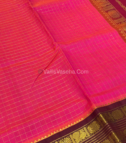Pure Korvai Silk Cotton - Retta Petta Border - Peach With Maroon Combo - VVKSC010