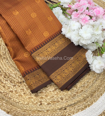 Kanchi Semi Silk - Mayil & Chakkaram design - Rust Orange with Brown - VVKSS001