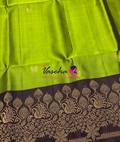 Pure Soft Silk Saree - Green & Brown - VVPSS119