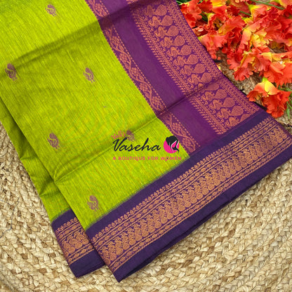 Kalyani Cotton Saree - Green  With Purple Shade - VVKC002