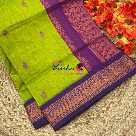 Kalyani Cotton Saree - Green  With Purple Shade - VVKC002