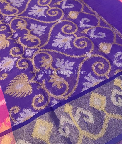 Banarasi Pochampally Weaving Semi Soft Cotton Saree - Pink with Purple - VVBPS001