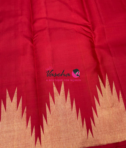 Pure Vintage Kanchipuram Silk Saree  - 8 Kol Weaving - Red Shade VVPS019