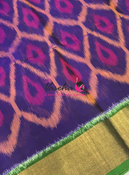 Pochampally Silk Cotton Saree - Purple & Green Shade - VVPPS001