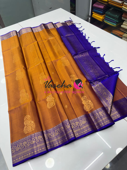 Pure Soft Silk Saree - Kanchi Border - Dual Tone &  Blue Combo - VVPSS015