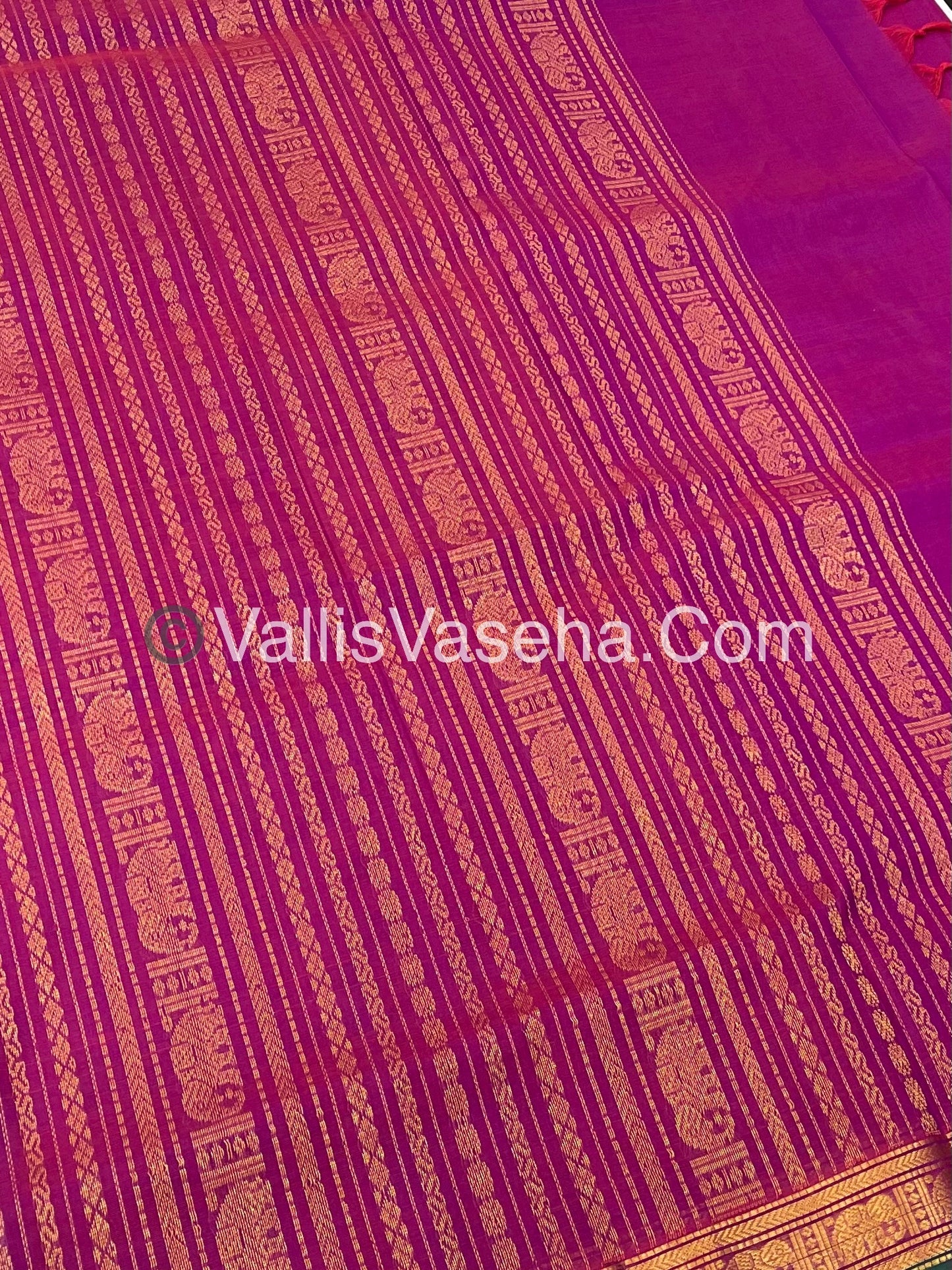 Pure Silk Cotton Saree - Retta Mayil Design - Dual Tone - Purplish Pink Shade - VVRMS001