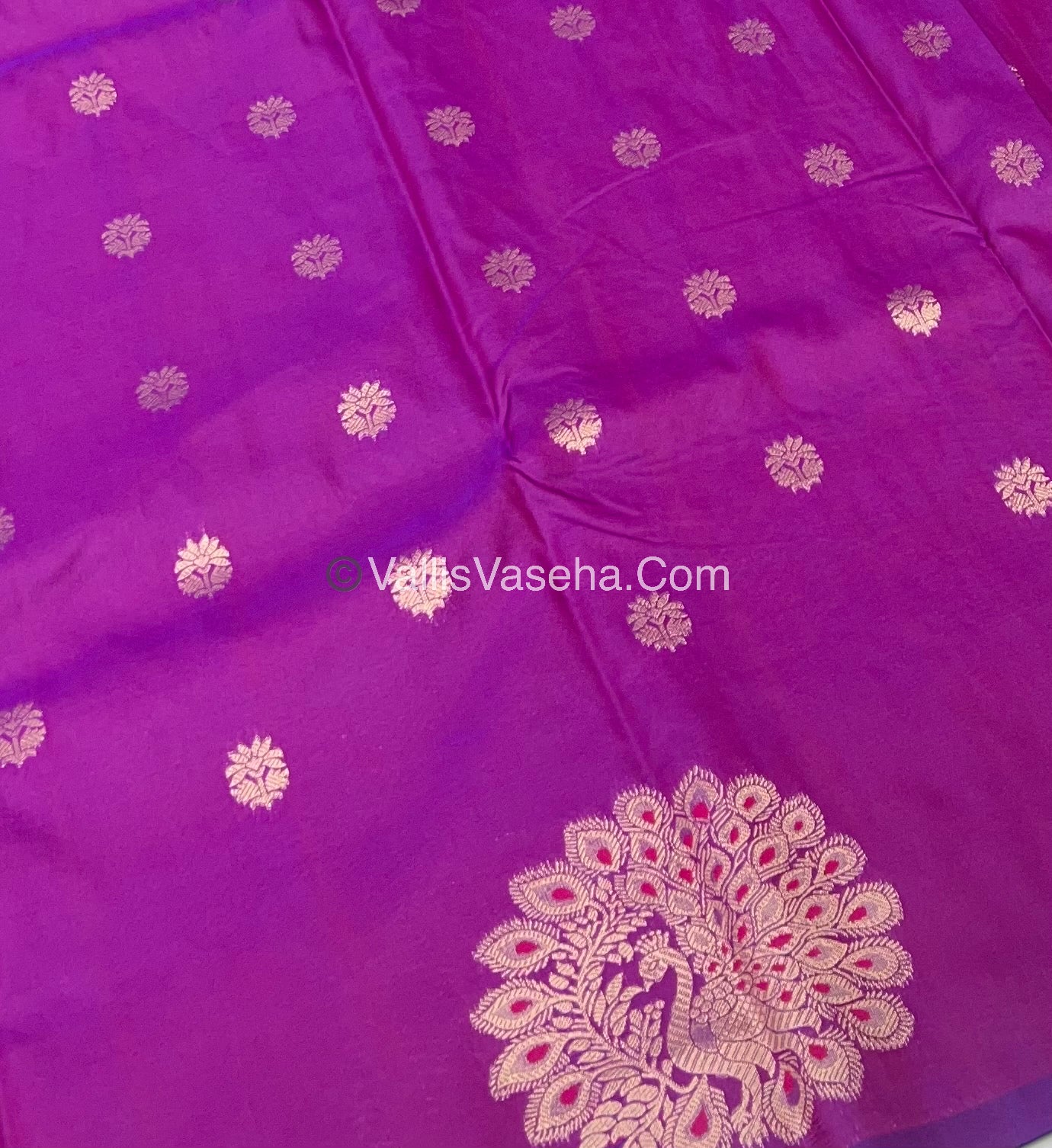 Semi Soft Silk - Peacock Butta Border - Purplish Pink Shade -VVSSS011