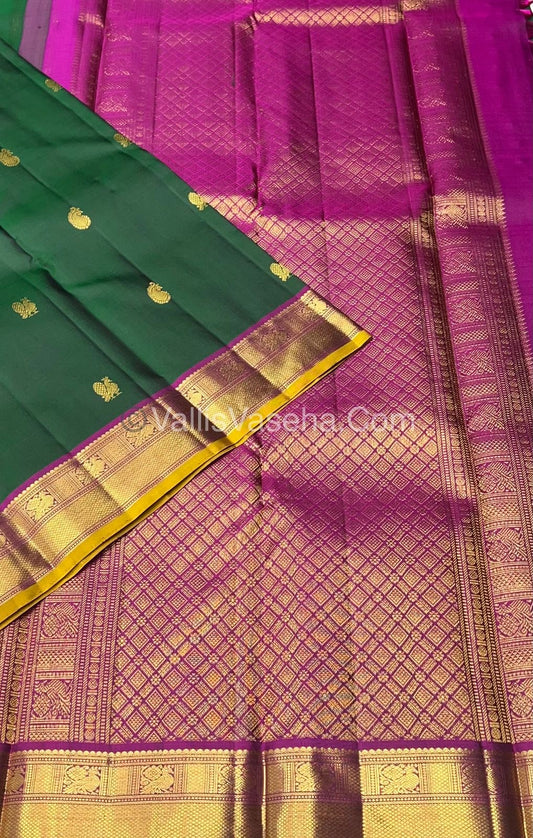 Pure Kanchipuram Silk Saree - Green with Pinkish Purple Shade - VVPS010