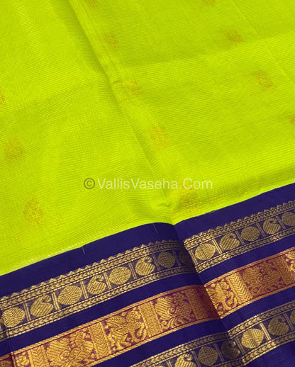Pure Korvai Silk Cotton - Green with Blue - VVKSC025