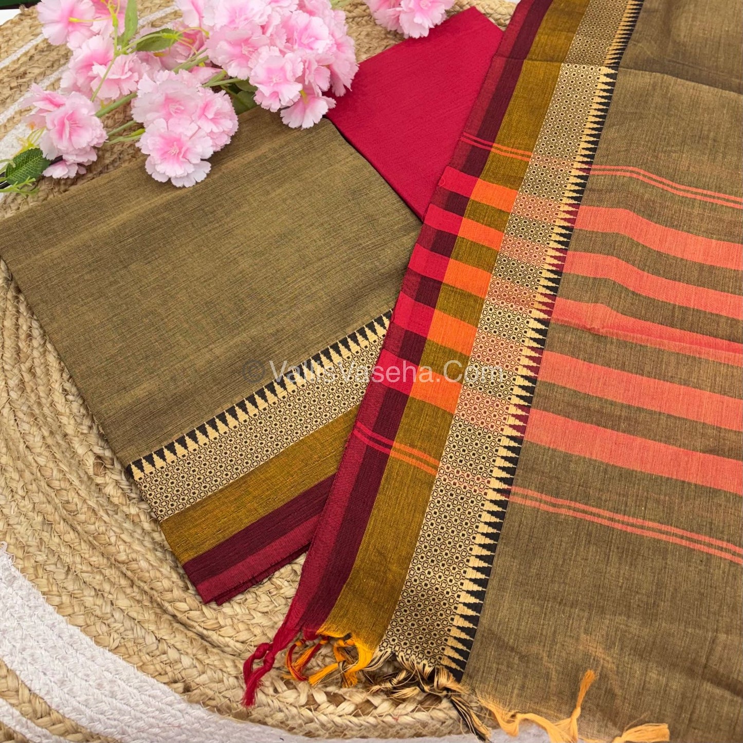 Unstitched Salwar Material -Kanchi Cotton - Grey with Red Shade - VVUKM001