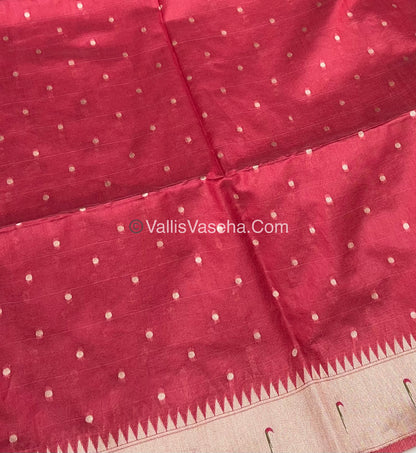 Semi Raw Silk - Paithani Design Weaving - Reddish Pink Shade - VVRS005
