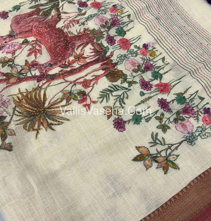 French Knot - Tissue Saree - Cream With maroon Shade - VVLFN005