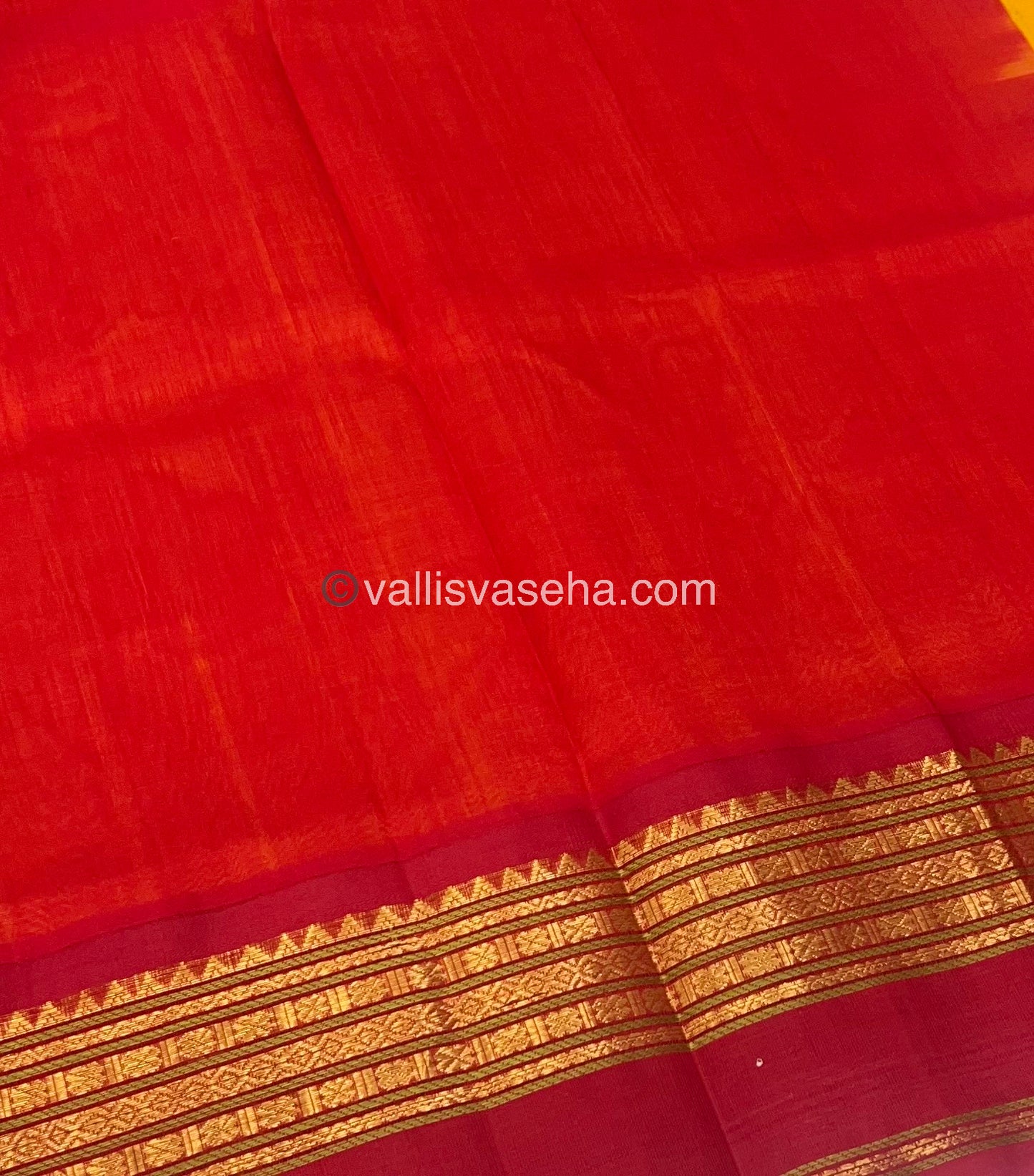 Pure Korvai Silk Cotton Saree - Yellow with Red  - Retta Petta border - VVKSC004